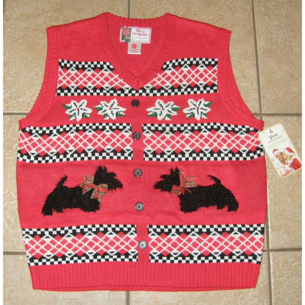 NEW NWT Red Sz XL Scottie Dog Christmas Holiday Sleeveless Stretchy Sweater Vest